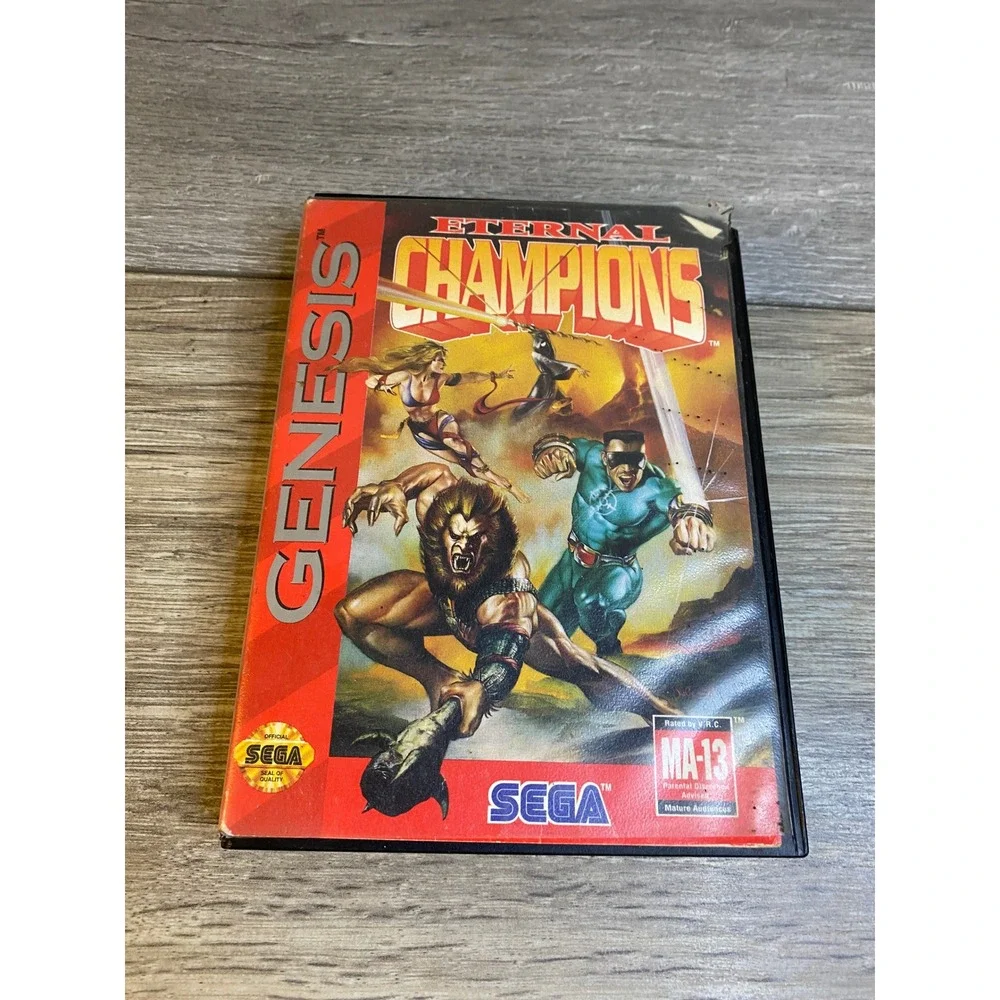 Eternal Champions Sega Genesis Fighting Game Black Cartridge with Case ‎ MA-13